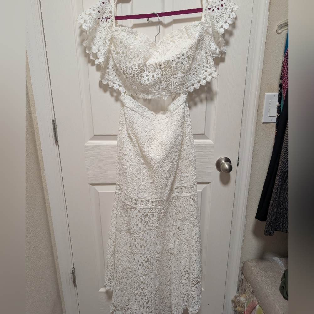 White Lace Celine Off-Shoulder Women’s Coord Set - Picture 2 of 7